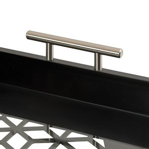Wholesale Luxury Hexagonal Black Serving <b>Tray</b> Bulk Hotel Platter with Elegant Geometric Cutout Base and Silver Side Handles - Product Image 3