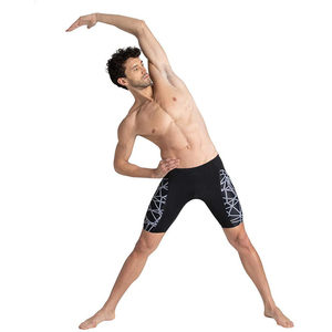 Short de bain sportif pour homme, noir uni, taille mi-haute, élastique, en polyester/coton, respirant et à séchage rapide - Product Image 3