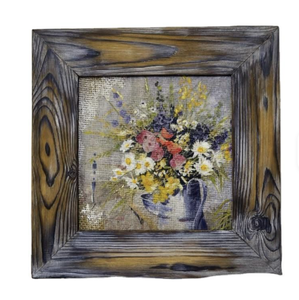 Handmade Wooden Square <b>Frame</b> <b>With</b> Floral Print Art Wall <b>Mount</b> Decor from India - Product Image 1