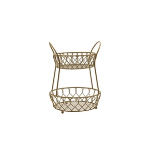 Two Tier Metal Basket For Fruits <b>Vegetables</b> <b>Storage</b> Kitchen Counter Organizer Modern Home Use Durable Steel Stand From India - Product Image 2