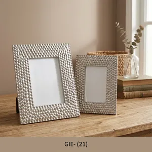 Rectangular Agate Quartz Photo <b>Frame</b> with Textured Beaded Design Tarnish Resistant Tabletop Display for Home Office Decor - Product Image 2