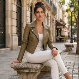 Leather Spot Women's Embossed Vintage Solid Full Sleeve <b>Quilted</b> Anti-Wrinkle Eco-Friendly Breathable for Motorcycle Jacket - Product Image 3