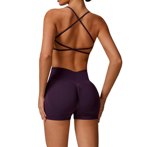 Ensemble de sport sans couture personnalisé avec logo OEM, soutien-gorge à col en V et short de compression taille haute élastique pour femme, grandes tailles - Product Image 6