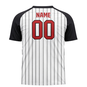 Maillot de baseball personnalisé pour hommes, sublimation, blanc et noir à rayures fines, col en V, uniforme d'équipe, respirant, chemise de sport, prix OEM abordable - Product Image 3