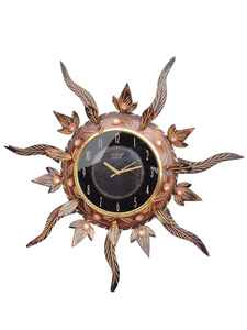 Horloge murale artisanale traditionnelle indienne en bois, style Art déco, à quartz, à piles, avec affichage à aiguilles et motifs sculptés - Product Image 4