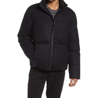 Veste matelassée noire pour homme, col montant, fermeture éclair, manteau d'hiver, rembourrage épais en polyester, style décontracté
