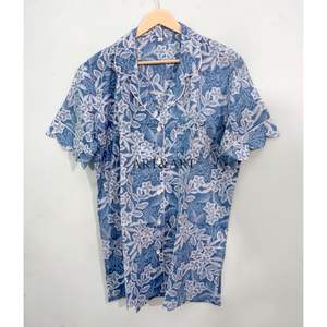 Conjunto de Pijama para Mujer, Hecho a Mano, Elegante, Transpirable, con Estampado Digital, Manga Corta, 100% Algodón Puro, Estampado Ikat, Verano-Otoño, Venta al Por Mayor - Product Image 4