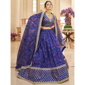 Belle tenue de réception en organza imprimé numérique bleu Lehenga Choli - Product Image 6
