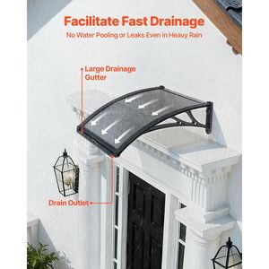 Tettoia per Porta d'Ingresso 24 X 24 con Staffa in ABS, Protezione da Pioggia, Neve e Sole, con Sistema di Drenaggio - Product Image 2