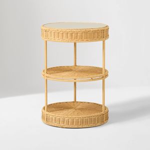 Elegant Rattan <b>Kids</b> Side Table Woven <b>Storage</b> Shelf Decorative Nursery Furniture Perfect For Playroom Bedroom Decor - Product Image 1