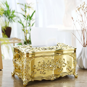 Boîte à mouchoirs en métal bleu clair avec accents floraux 3D pour une décoration coordonnée, disponible au prix de gros - Product Image 4