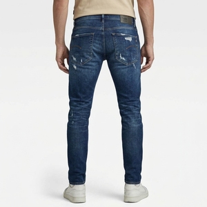 Jean slim bleu foncé déchiré pour homme, en denim extensible, style classique cinq poches, streetwear - Product Image 4