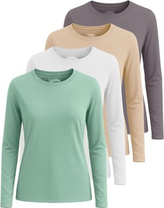 Camiseta de Manga Larga para Mujer, Cuello Redondo, Tejido de Punto, Corte Regular, Informal, para Todas las Temporadas, 100% Poliéster, Secado Rápido - Product Image 4