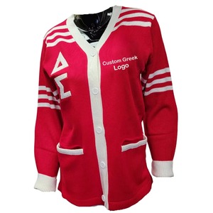 High Quality Customized 1913 Women's V neck Cardigan Acrylic Knitted Sweaters Delta Sororities Greek Apparel Applique College - Product Image 1