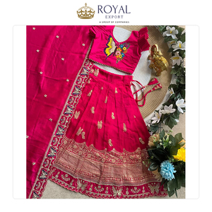Vente en gros de vêtements indiens pour enfants de la dernière collection, de qualité supérieure, en soie Vichitra pure, Lehenga Choli pour mariage - Product Image 5