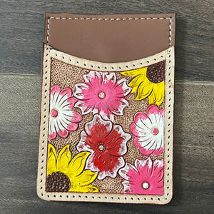 Portefeuille en cuir de vachette usiné à fleurs multicolore personnalisé OEM ODM Banque Shopping mince porte-carte de crédit portefeuille en cuir véritable pour unisexe - Product Image 6