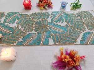 Camino de mesa hecho a mano camino de mesa con cuentas patrón de hojas multicolor - Product Image 4