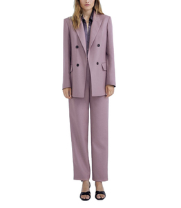 Ensemble de costume décontracté pour femme en soie/coton à double boutonnage avec col mandarin et pantalon long anti-plis - Product Image 2