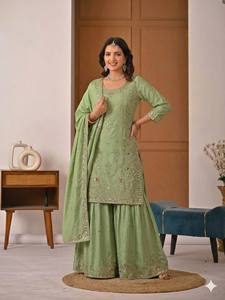 Ensemble Salwar Kameez Traditionnel en Soie Brodé pour Femme, Longueur Genou, Style Indien et Pakistanais, Idéal pour Mariages, Fêtes et Diwali, Coupe Classique, Taille Unique - Product Image 3