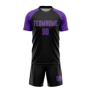 Premium Custom Black Purple Sublimation Soccer Uniform Jersey High Quality Polyester Wicking Knit Pinhole Mesh V-neck Adjustable - Product Image 3