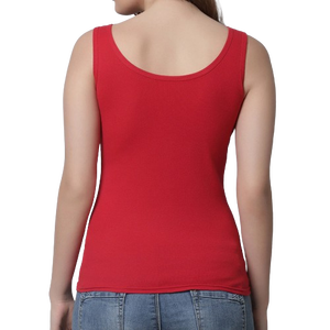 Camiseta sin mangas con cuello redondo para mujer, color rojo, informal, de punto, corte regular - Product Image 1