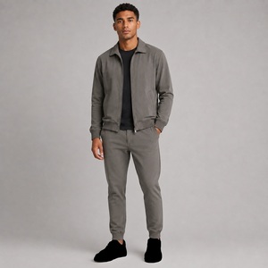 Ensemble de survêtement gris pour homme 2026 – Sweat-shirt zippé pleine longueur et pantalon décontracté de couleur unie avec poches latérales – 100 % coton – Collection automne - Product Image 1