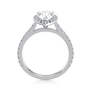 Anillo de Compromiso con Halo de Diamantes Cultivados en Laboratorio, Corte Pera, 2.15 CT, Banda Pavé, Certificado IGI, Lujoso, Chapado en Oro de 14kt con Rodio, Regalo de Aniversario - Product Image 2