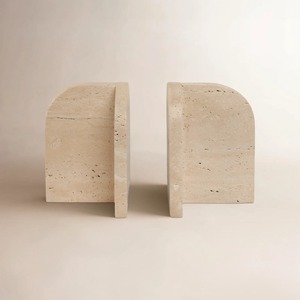 Minimalist Stone <b>Bookends</b> 2Pcs Natural Marble Rectangle Shape With Curve Design Traditional <b>Bookends</b> - Product Image 1