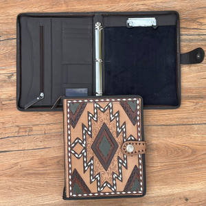 Carpeta de 3 anillas de cuero con herramientas de mano duraderas personalizadas Premium 2025, cubiertas para planificador de viaje, carpeta A4 con bolsillos con cremallera - Product Image 3