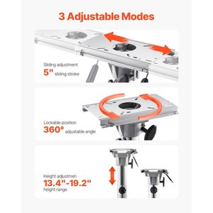 Base per Sedia da Pesca con Altezza Regolabile 13,39-19,2 Pollici, Vassoio Scorrevole in Lega di Alluminio da 5 Pollici, Piedistallo per Sedile da Barca - Product Image 2