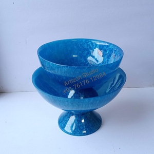 Bol en résine fait à la main de luxe Aqua Swirl Bol de service en marbre pour salade de crème glacée Fruits et décor de cuisine moderne - Product Image 3