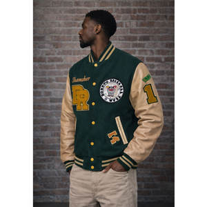 Chaqueta Universitaria Personalizada, Acolchada para Invierno, Tallas Grandes, Cuero Genuino, Mangas Largas, Detalle de Bolsillo, Unisex, con Botones - Product Image 1