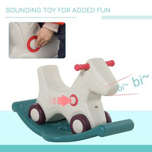 Cavallo a dondolo e macchinina scorrevole 2-in-1 versatile grigio/verde, giocattolo resistente per interni/esterni - Product Image 4