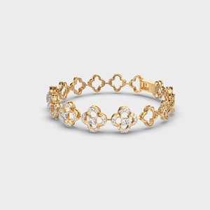 IGI Certified Princess & Round Diamond Clover Motif Diamond Link Bracelet in 18K Yellow / White / Rose Gold - Product Image 2