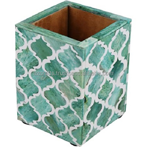 Moroccan Green Handicrafts Multi-Function Wood Desk Pen Holders <b>Paper</b> Organizers with Round <b>Pattern</b> Pencil Holders for Home Use - Product Image 1