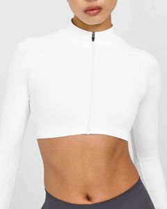 Ladies Seamless Breathable Cropped Yoga Jacket Full Zip Stand Collar Thumbholes Front Gym <b>Shrug</b> Top Workout Bolero Activewear - Product Image 4