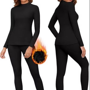 Ensemble de sous-vêtements thermiques pour femmes, col mi-haut, coton, coupe ajustée, caleçons longs, respirant et chaud avec propriétés antibactériennes - Product Image 1