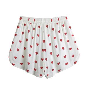 Shorts de Mujer con Estampado de Corazones Blancos, Cintura Media, Ajuste Holgado, Casuales, de Algodón, Transpirables y Tejidos - Product Image 2
