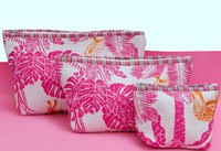 Ensemble de trousses de toilette en coton matelassé écologiques, motif floral, trousse de maquillage portable, organiseur de voyage, sacs de rangement à fermeture éclair