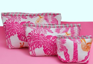 Eco-Friendly Quilted Cotton Cosmetic Bag Set Floral Design Portable <b>Makeup</b> Pouch Travel Toiletry Organizer Zipper Storage Bags - Product Image 2