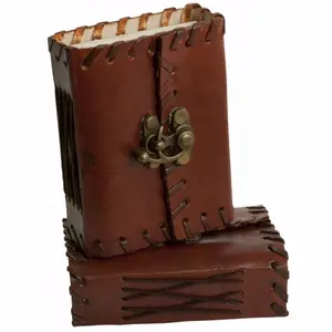 Vintage leather embossed journal with latch pocket leather journals plain hand made cotton paper note books