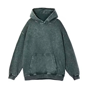 Sweat à capuche OEM gris foncé d'hiver 100 % polyester et coton avec fermeture éclair, finition vieillie, lavage à l'acide, style vintage - Product Image 1