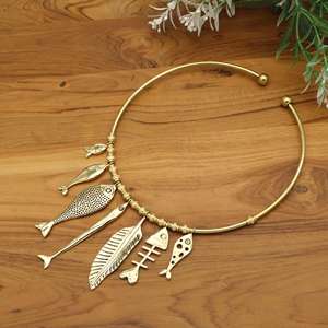 Bohemian Fish <b>Statement</b> Choker <b>Necklace</b> Gold Handmade Tribal Jewelry Coastal Ocean Charm Artisan Gift for Women - Product Image 4