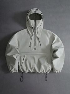 เสื้อแจ็คเก็ต Anorak แบบมีฮู้ดสไตล์เรโทรสุดเทรนดี้  แบบมีซิปครึ่งตัว  ปิดหน้ากันลม  สีเทา  ผ้าไนลอน  สไตล์สตรีทแวร์ - Product Image 3