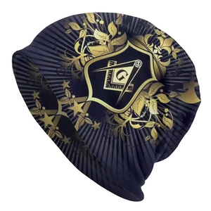 8" Black Mason Masonic Gold Symbol Snow Cap Beanie Cap <b>Hat</b> Regalia High Quality Wholesale Customized Knitted Beanies - Product Image 4