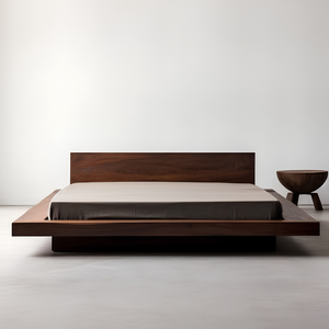 Japanese Zen Teak Wood Low Profile Bed <b>Frame</b> with <b>Floating</b> Platform - Product Image 1