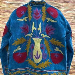 Chaqueta de Terciopelo Bordada para Mujer, Estilo Boho, Floral, Étnica, Abrigo Vintage Azul, Prenda Exterior - Product Image 6