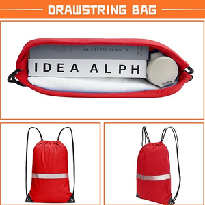 Red <b>Drawstring</b> <b>Backpack</b> Reflective Stripe Water Resistant Lightweight Unisex Outdoor Casual 21L Canvas Material Shoulder Strap - Product Image 5
