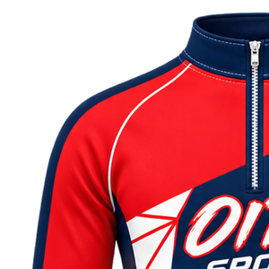 Customized <b>Red</b> Navy Blue Quarter Zip Training Jacket Long Sleeve Athletic Sportswear Custom Team Workout Running Performance <b>Top</b> - Product Image 3