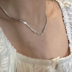 Collier Serpent Plat Texturé en Argent Sterling S925 Style Coréen, Design Niche, Industriel et Rétro, Chaîne Simple pour Clavicule - Product Image 5